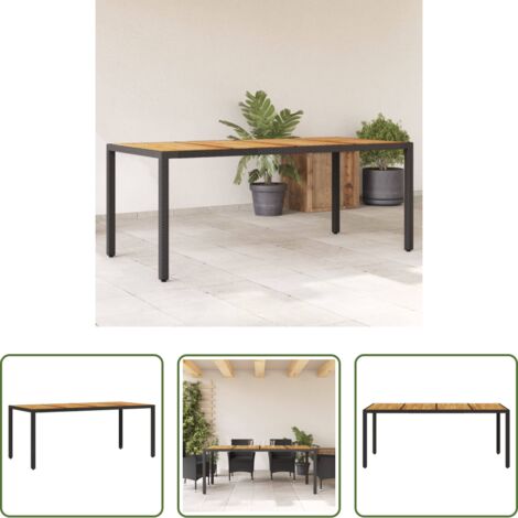 vidaXL Rattan PE -  Tavolo Giardino Piano Legno Acacia Nero 190x90x75 cm Polyrattan