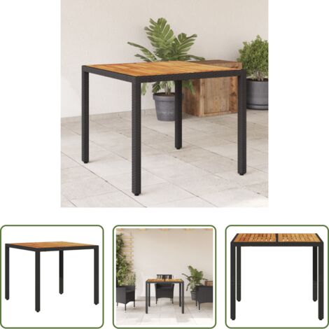 vidaXL Rattan PE -  Tavolo Giardino Piano Legno Acacia Nero 90x90x75 cm Polyrattan