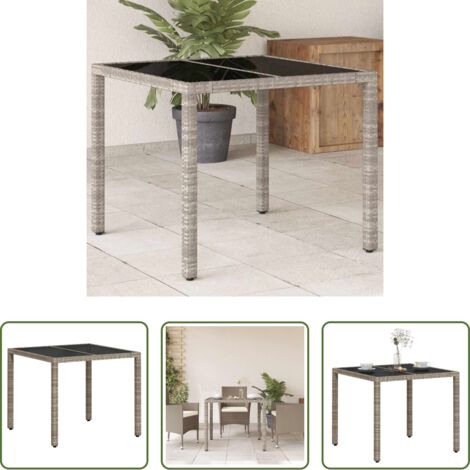vidaXL Rattan PE - Tavolo Giardino Piano Vetro Grigio Chiaro 90x90x75cm Polyrattan