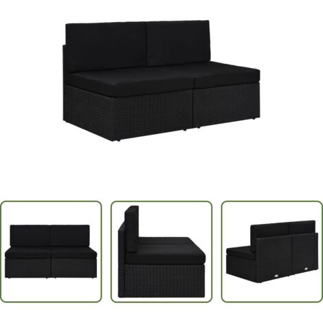 vidaXL Rattan poliester -  Divano Modulare a 2 Posti in Polyrattan Nero