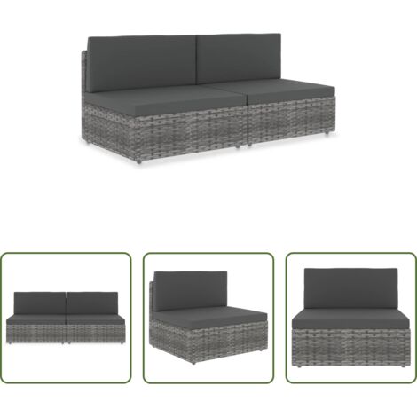 vidaXL Rattan poliestere -  Divano Modulare a 2 Posti in Polyrattan Grigio
