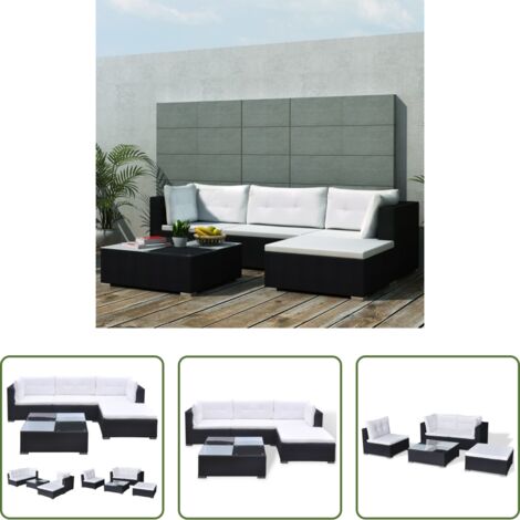 vidaXL Rattan -  Set Divani da Giardino 5 pz con Cuscini in Polyrattan Nero