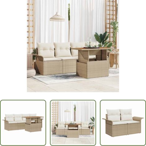 vidaXL Rattan -  Set Divano da Giardino 5 pcs Beige Poly Rattan