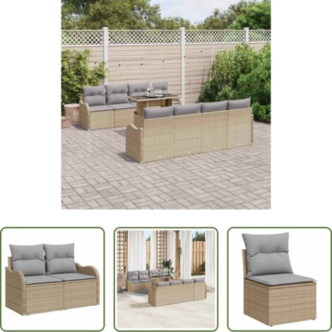 vidaXL Rattan -  Set Divano da Giardino 7 pcs Beige e grigio polyrattan