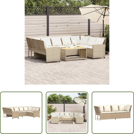 vidaXL Rattan sintetico -  Divano da Giardino con Cuscini in Polyrattan Beige
