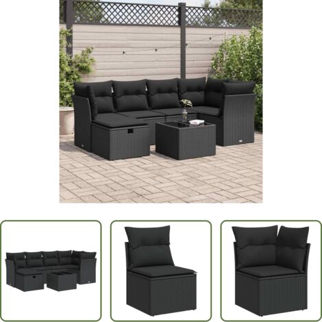 vidaXL Rattan sintetico -  Set Divani da Giardino con Cuscini 7pz Nero Polyrattan