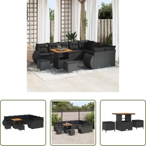 vidaXL Rattan sintetico -  Set Divano da Giardino 12 pcs Nero Rattan in Polipropilene