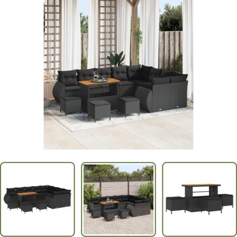 vidaXL Rattan sintetico -  Set Divano da Giardino 13 pcs Nero Rattan in Polipropilene