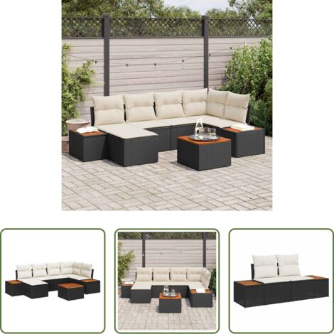 vidaXL Rattan sintetico -  Set Divano da Giardino 7 pcs Nero e Crema Polyrattan