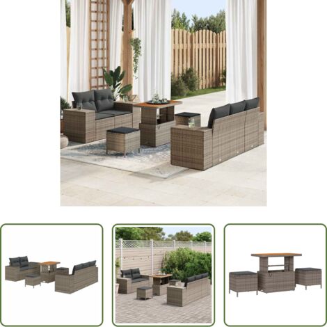 vidaXL Rattan sintetico -  Set Divano da Giardino 8 pcs Grigio Rattan in Polipropilene