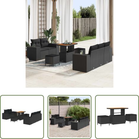 vidaXL Rattan sintetico -  Set Divano da Giardino 8 pcs Nero Rattan in Polipropilene