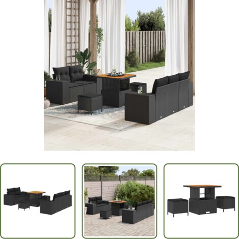 vidaXL Rattan sintetico -  Set Divano da Giardino 8 pcs Nero Rattan in Polipropilene