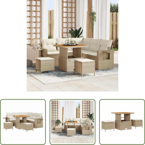 vidaXL Rattan sintetico -  Set Divano da Giardino 9 pcs Beige e Crema polyrattan