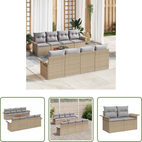 vidaXL Rattan sintetico -  Set Divano da Giardino 9 pcs Beige e Grigio Chiaro polyrattan