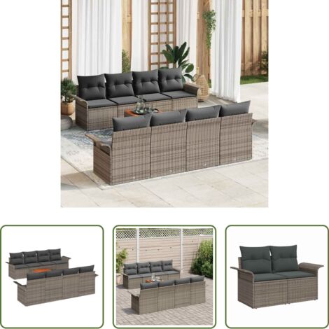vidaXL Rattan sintetico -  Set Divano da Giardino 9 pcs Grigio polyrattan