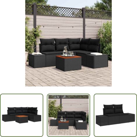 vidaXL Rattan sintetico -  Set Divano da Giardino con cuscino 5 pcs Nero polyrattan