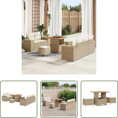 vidaXL Rattan sintetico -  Set Divano da Giardino con cuscino 8 pcs Beige e Crema