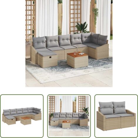vidaXL Rattan sintetico -  Set Divano da Giardino con cuscino 8 pcs Beige polyrattan