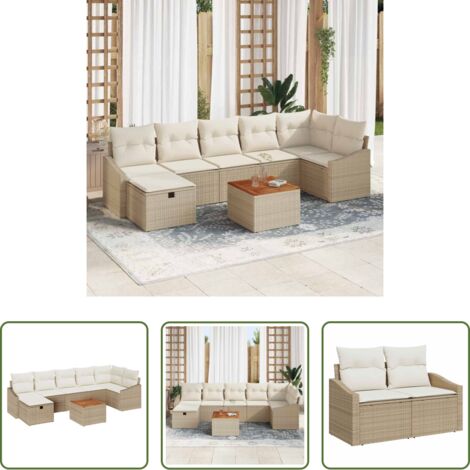 vidaXL Rattan sintetico -  Set Divano da Giardino con cuscino 8 pcs Beige polyrattan