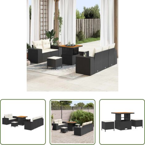 vidaXL Rattan sintetico -  Set Divano da Giardino con cuscino 8 pcs Nero e Crema