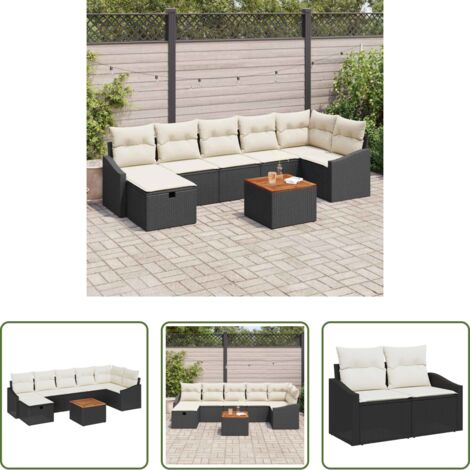 vidaXL Rattan sintetico -  Set Divano da Giardino con cuscino 8 pcs Nero polyrattan