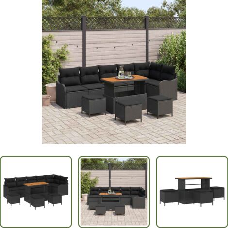 vidaXL Rattan sintetico -  Set Divano da Giardino con cuscino con cuscino 10 pcs Nero