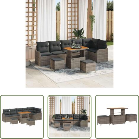 vidaXL Rattan sintetico -  Set Divano da Giardino con cuscino con cuscino 9 pcs Grigio