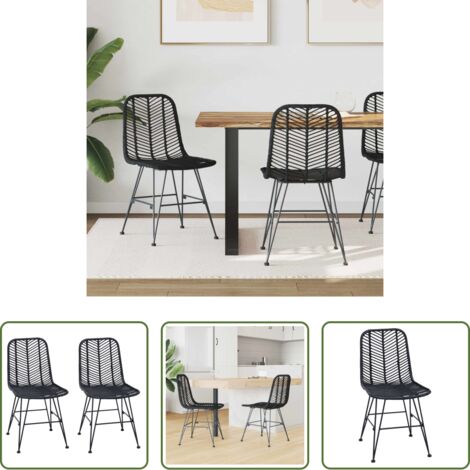 vidaXL Rattan Stuhl - Esszimmerstuhl 2 pcs Schwarz 44 x 47 x 85 cm Rattan und Eisen