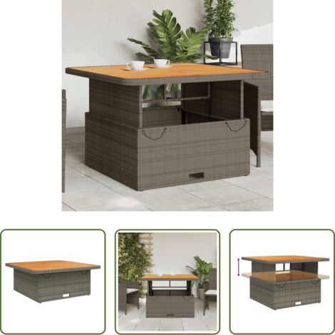 vidaXL Rattan - Tavolo Giardino Grigio 110x110x71cm Polyrattan Legno di Acacia