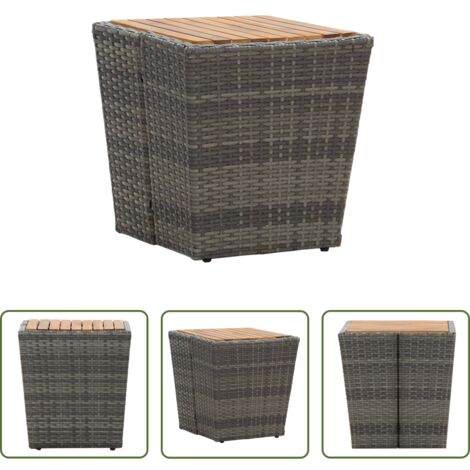 vidaXL Rattan Tisch -  Beistelltisch Grau 41,5×41,5×43 cm Poly Rattan & Massivholz