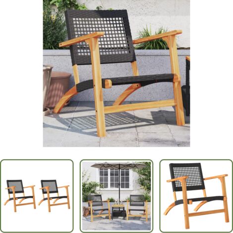vidaXL Rattanstuhl -  Gartenstühle 2 Stk. Schwarz Poly Rattan und Akazienholz