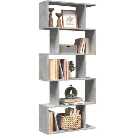 vidaXL Raumteiler-Bücherregal 5 Etagen Betongrau 70x24x161 cm