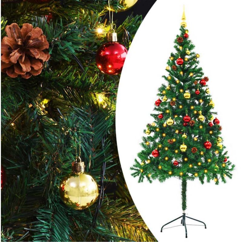 

Árbol de Navidad artificial con bolas y luces LED 180 cm verde - Verde - Vidaxl