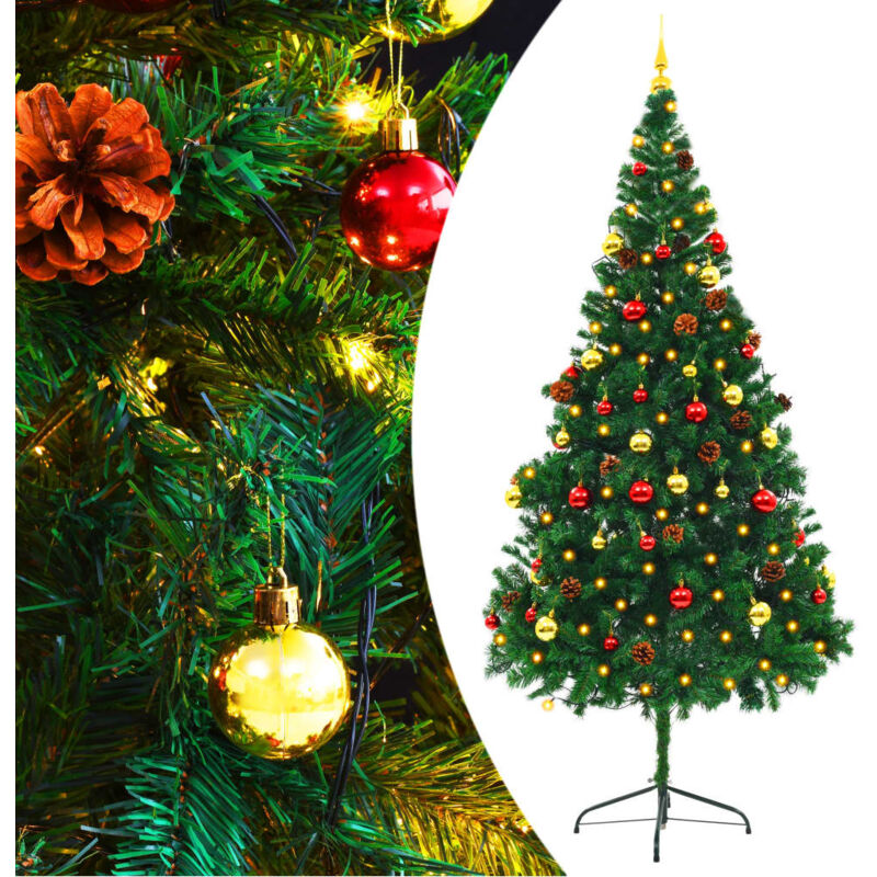 

Árbol de Navidad artificial con bolas y luces LED 210 cm verde - Verde - Vidaxl