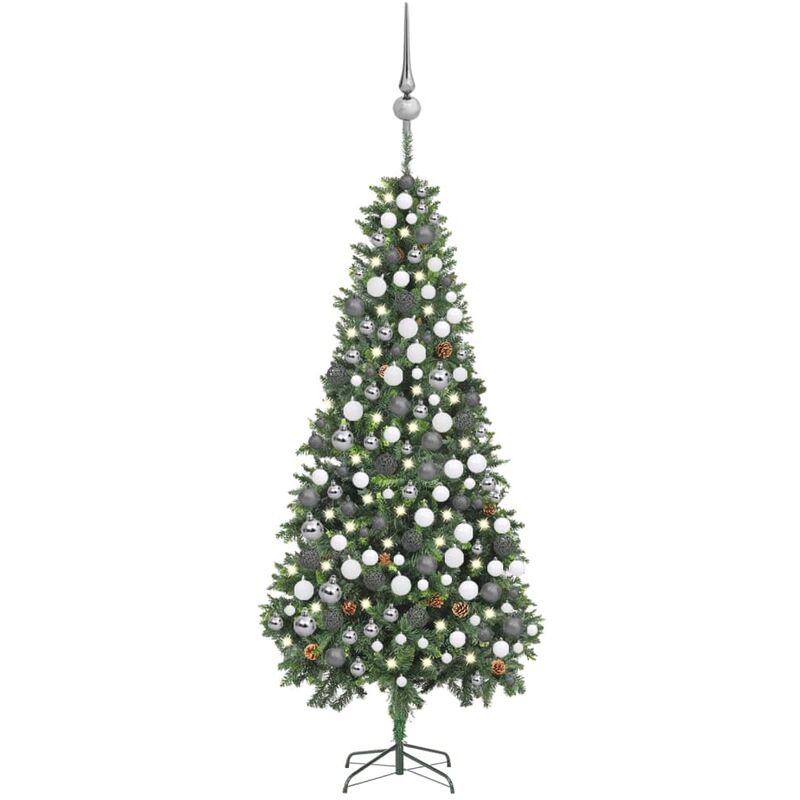 

Árbol de Navidad artificial con LED bolas y piñas 210 cm - Vidaxl