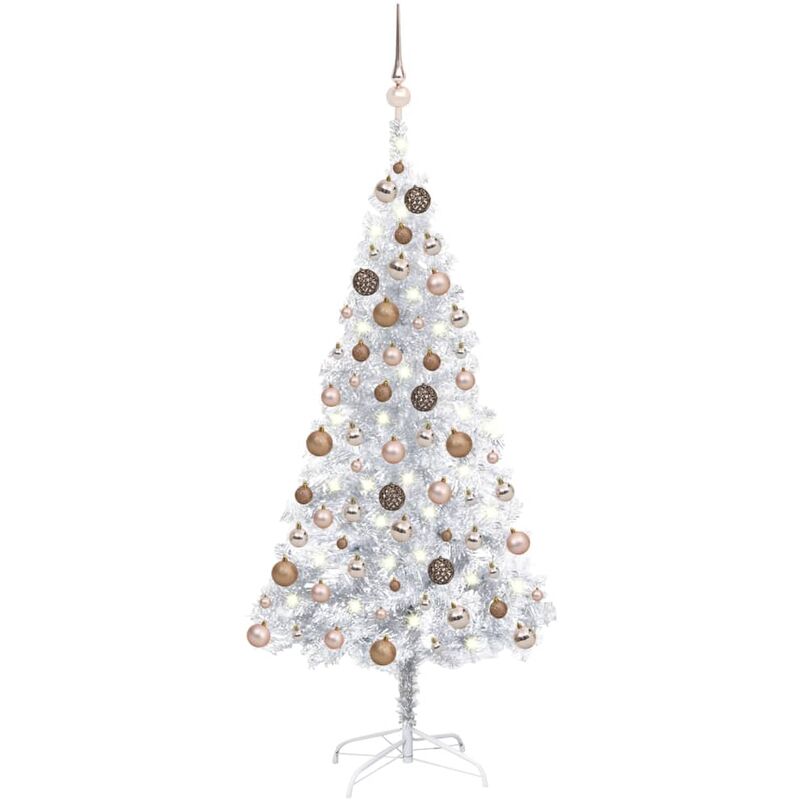 

Árbol de Navidad artificial con LED y bolas PET plateado 120cm - Vidaxl