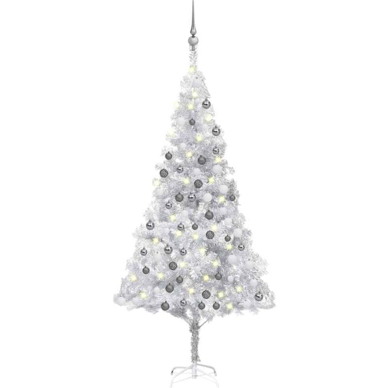 

Árbol de Navidad artificial con LED y bolas plateado PET 180 cm - Vidaxl