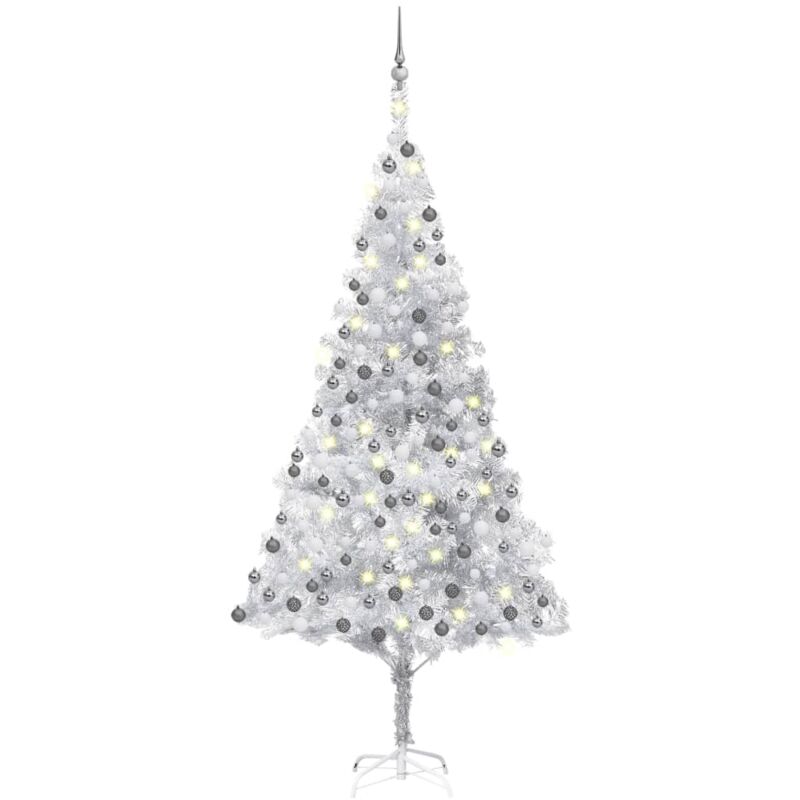 

Árbol de Navidad artificial con LED y bolas plateado PET 210 cm - Vidaxl