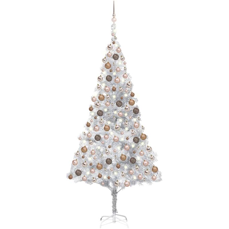 

Árbol de Navidad artificial con LED y bolas plateado PET 210 cm - Vidaxl