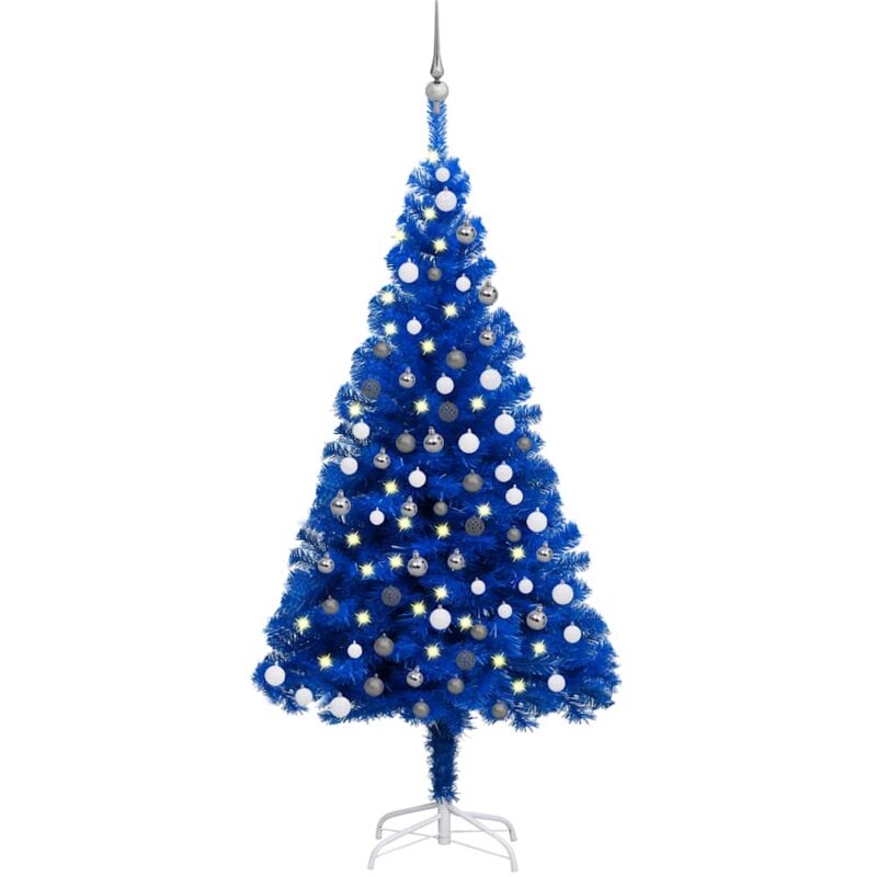 

Árbol de Navidad artificial con LED y bolas PVC azul 150 cm - Vidaxl