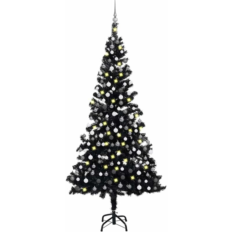 

Árbol de Navidad artificial con LED y bolas PVC negro 210 cm - Vidaxl