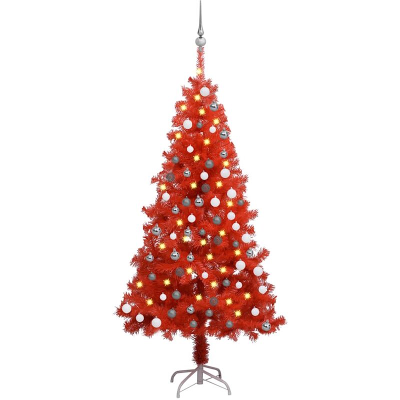 

Árbol de Navidad artificial con LED y bolas PVC rojo 150 cm - Vidaxl
