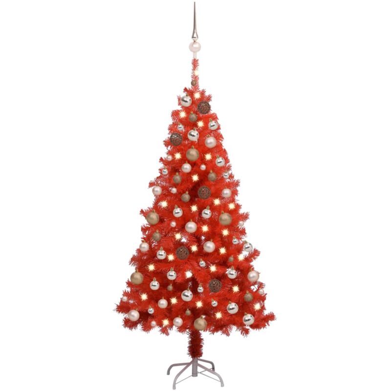 

Árbol de Navidad artificial con LED y bolas PVC rojo 150 cm - Vidaxl