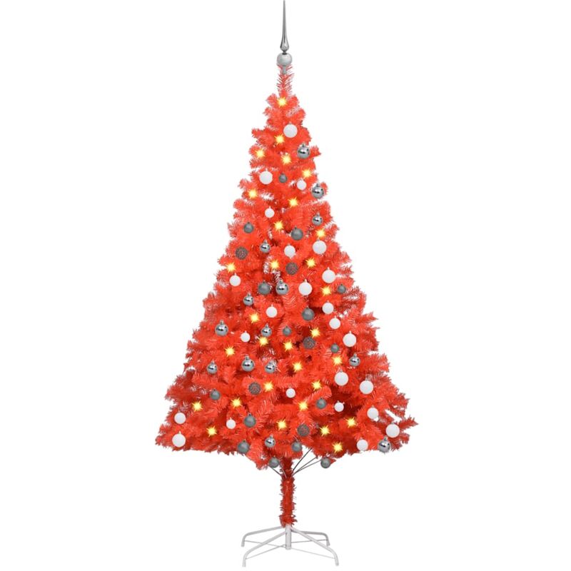 

Árbol de Navidad artificial con LED y bolas PVC rojo 180 cm - Vidaxl