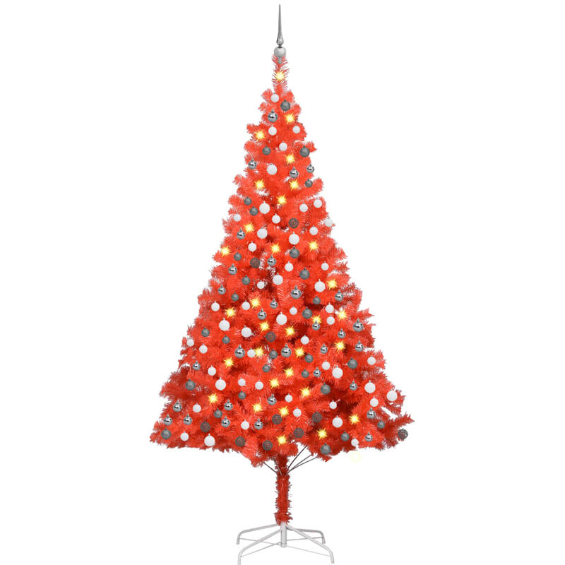 

Árbol de Navidad artificial con LED y bolas PVC rojo 210 cm - Vidaxl