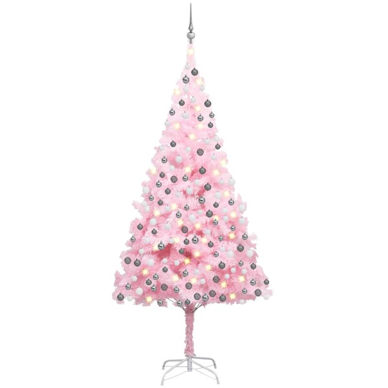 

vidaXL Árbol de Navidad artificial con LED y bolas PVC rosa 210 cm
