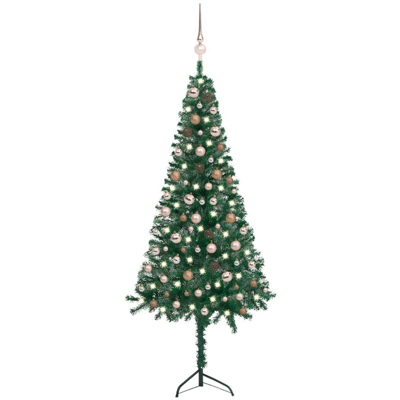 

Árbol de Navidad artificial esquina LED y bolas PVC verde 180cm - Vidaxl