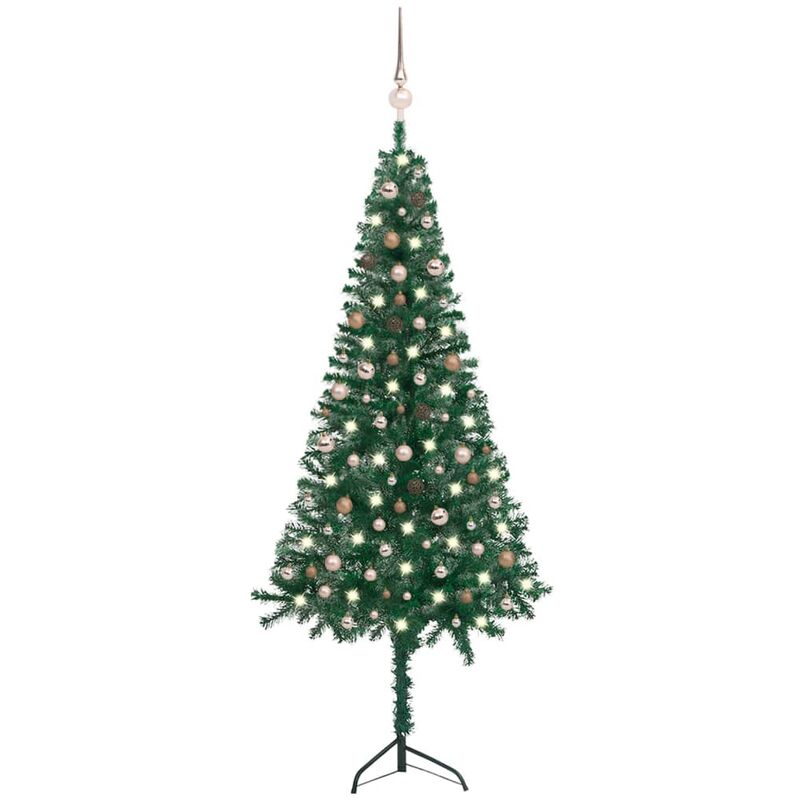 

Árbol de Navidad artificial esquina LED y bolas PVC verde 240cm - Vidaxl