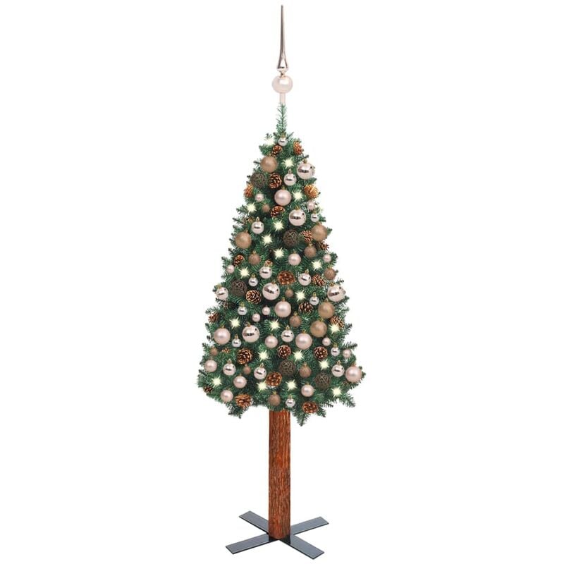 

Árbol de Navidad artificial estrecho LED y bolas PVC verde 180 cm - Vidaxl