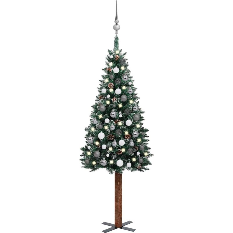 

Árbol de Navidad artificial estrecho LED y bolas verde 150 cm - Vidaxl